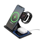 XO WX023 Estação de carregamento sem fios tripla de 15 W - Carrega até 3 dispositivos em simultâneo - Deteção automática - Preto - XO 167606