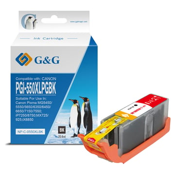 G&G Canon PGI550XL&#47;PGI555XXL Preto Cartucho de Tinta Pigmentada Compatível, 22 ml - Tinteiro Compatível 6431B001&#47;6496B001&#47;8049B001