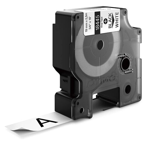 Dymo ID1-19 18445 Cinta de Etiquetas de Vinilo Industrial Original para Rotuladora - Texto negro sobre fondo blanco - Ancho 19mm x 5.5 metros - S0718620 - Dymo S0718620