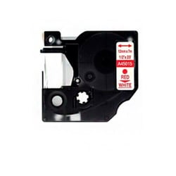 Fita de etiquetas genérica Dymo D1 45015 para impressora de etiquetas - Texto vermelho sobre fundo branco - Largura 12 mm x 7 metros - Substitui S0720550 - DYR-45015