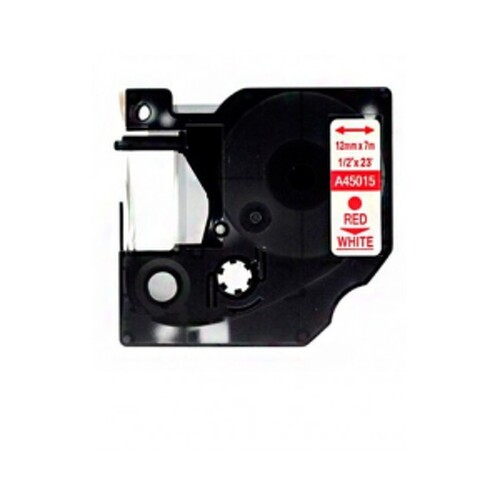 Fita de etiquetas genérica Dymo D1 45015 para impressora de etiquetas - Texto vermelho sobre fundo branco - Largura 12 mm x 7 metros - Substitui S0720550 - DYR-45015