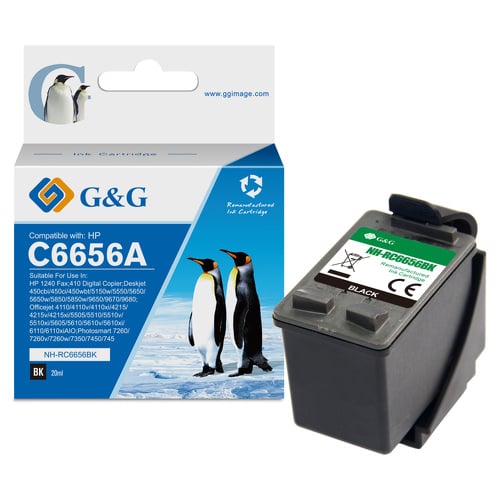 Cartucho de tinta remanufaturado G&G HP 56 preto - Substitui C6656GE/C6656AE - HP GG-56