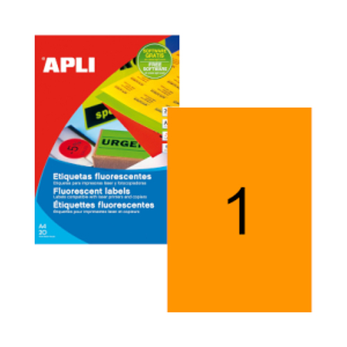 Etiquetas 210x297mm 20Fls A4 Laranja Fluorescente Apli 20un - APLI 1992879