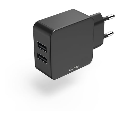 Carregador USB-A 2 Portas 12W Preto - Hama HAM86401