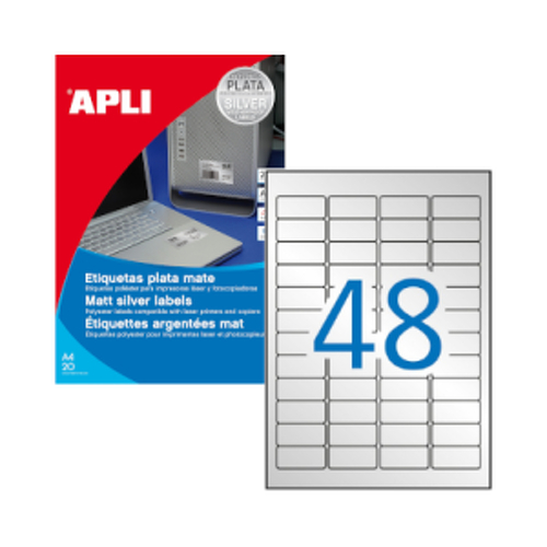 Etiquetas 045,7x021,2mm 20Fls A4 Prata Apli 960un - APLI APL10066