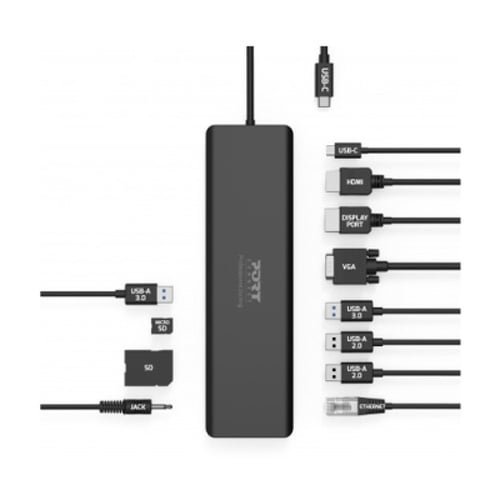 PORT DOCK USB-C VGA HDMI DP 4xUSB RJ45 CREADER JACK3.5 PD 100W - Port 901906-W