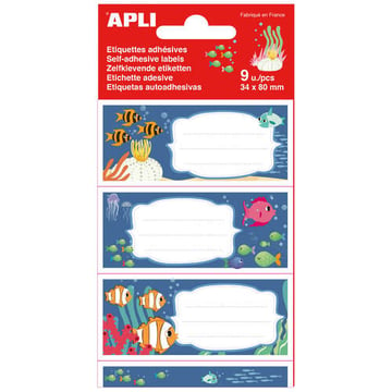 Apli School Stickers Fundo do mar - Tamanho 81x36mm - Autocolante permanente de alta qualidade - Ideal para identificar livros e cadernos - Desenho colorido do mar - APLI 214886