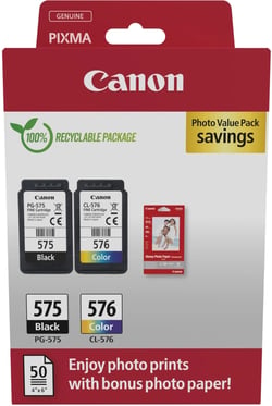Canon PG-575/CL-576 Embalagem de 2 Tinteiros Originais + 50 folhas de Papel Fotográfico - 5438C004 - Canon 5438C004
