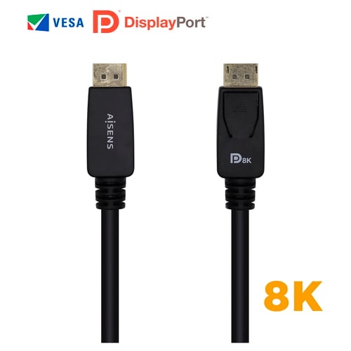 Cabo Displayport Certificado Aisens V1.4 8K@60hz - DP/M-DP/M - 3,0m - Preto - Aisens A149-0433