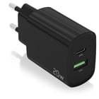AISENS CARREGADOR 20W 1xUSB-C PD3,0 1xUSB-A QC3,0 PRETO - Aisens A110-0755