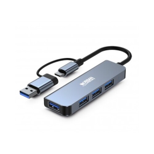 Hub Minee 4 em 1 da Urban Factory - USB-A/C macho - USB-A fêmea - Cinza metálico - Urban Factory MHC35UF