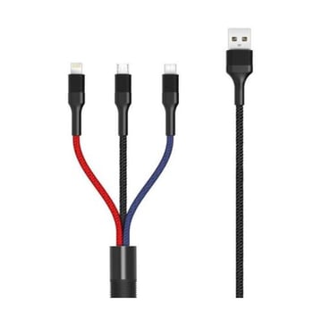XO Trançado USB-A Macho para USB-C, MicroUSB e Cabo Lightning - 2A Carregamento Rápido - Comprimento 1,20m - XO XONB54BK