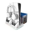 Mars Gaming MPS5-B2 Suporte multifuncional para PS5 - Carregamento duplo - Arrefecimento silencioso - Iluminação RGB - Suporte para auscultadores - Organizador de 15 jogos - Branco - Mars Gaming MPS5B2