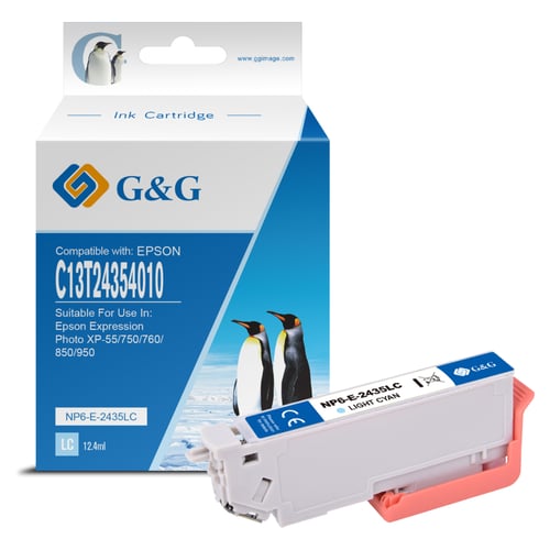 G&G Epson T2435/T2425 (24XL) Cião/Azul Light Cartucho de Tinta Compatível, 11 ml - Tinteiro Compatível C13T24354012/C13T24254012