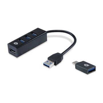 CONCEPTRONIC HUB USB3.0 4 PORT USB3.0 + ADAPTADOR USB-C PRETO - Conceptronic 4015867223147