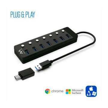 EWENT HUB USB-C 7 PORTAS USB 3.0 C/INTERRUPTOR CABO 1 MT - Ewent EW1147