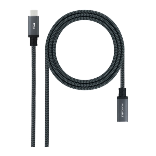 Cabo de extensão Nanocable USB-C 3.2 macho para USB-C 3.2 fêmea - Gen2x2 20Gbp - 100W 5A - 4K 60Hz - 0,5 metros - Mesh - Preto - Nanocable 10.01.4500-COMB