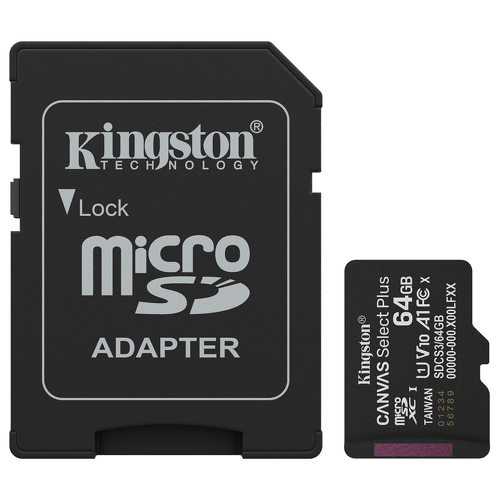 64GB microSDXC Canvas Select Plus Gen3 100MB/s A1 Card + Adapter - Kingston SDCS3/64GB