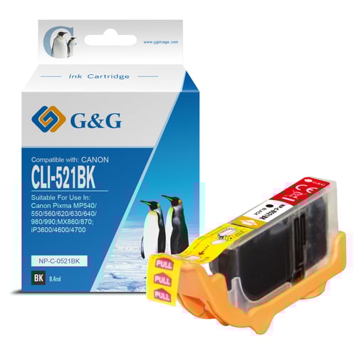 G&G Canon CLI521 Preto Cartucho de Tinta Compatível, 8.4 ml - Tinteiro Compatível 2933B001