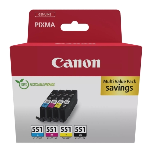 Canon CLI551 Embalagem múltipla de 4 tinteiros originais Preto, Ciano, Magenta e Amarelo - 6509B015 - Canon 303532