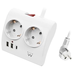 EWENT BLOCO TOMADAS DESKTOP 2x SCHUKO 1xUSB-C 2xUSB PORT 1.5MT WHITE - Ewent EW3870