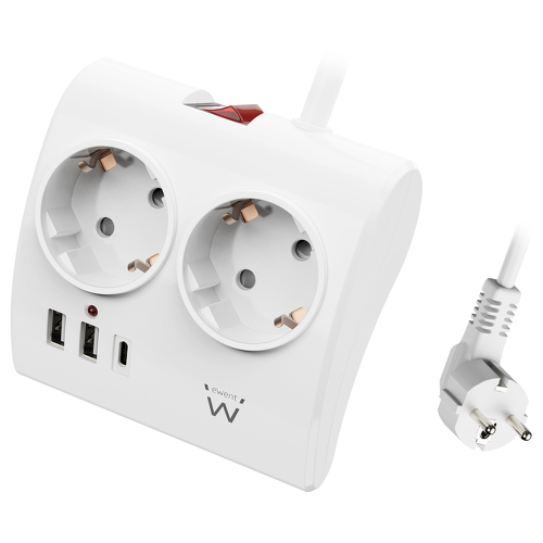EWENT BLOCO TOMADAS DESKTOP 2x SCHUKO 1xUSB-C 2xUSB PORT 1.5MT WHITE - Ewent EW3870