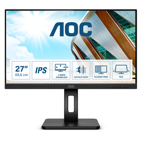 AOC MONITOR IPS 27" FHD VGA DVI HDMI DP USB COLUNAS HAS PIVOT 27P2Q - AOC 27P2Q