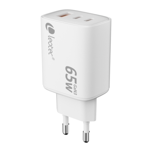 Carregador universal Leotec 65W GAN - Ultra fino - 2USB-C PD + 1USB-A - Branco - Leotec LECSPH65W3W2
