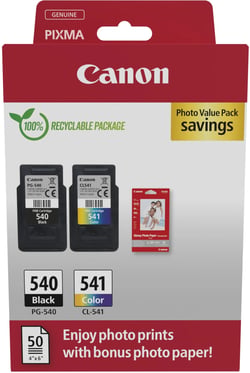 Canon PG-540/CL-541 Pack de 2 Cartuchos de Tinta Originales + 50 Hojas de Papel Fotografico - 5225B013 - Canon 5225B013