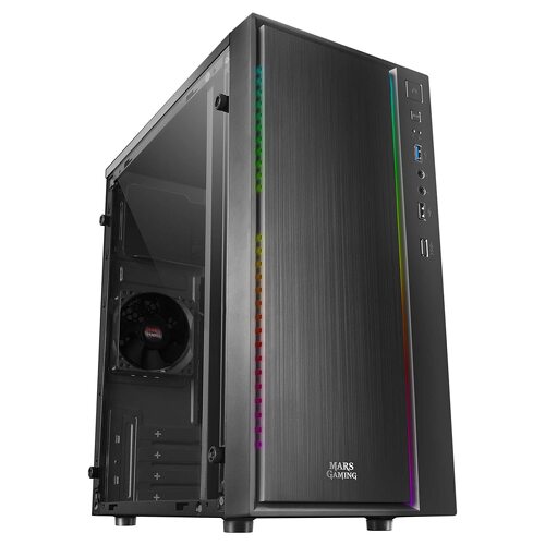 Caixa mini torre Mars Gaming MCM Micro ATX, Mini-ITX - Painel lateral em acrílico - Iluminação RGB - Tamanho do disco rígido 2,5", 3,5" - USB-A 3.0, USB-A 2.0 e áudio - 1 ventoinha de 80 mm incluída - Mars Gaming MCM