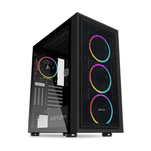 Abysm Danube Kamp Black Caja Torre ATX, ITX, Micro ATX - Lateral Cristal Templado - 3.5" y 2.5" - USB-A y Audio - 4 Ventiladores ARGB Instalados - Soporta Refrigeracion Liquida - Abysm 302372