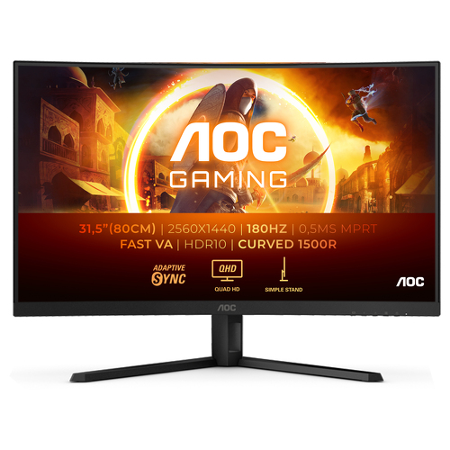 AOC MONITOR VA 32" (31.5") 16:9 QHD CURVO 1MS 180HZ HDMI DP CQ32G4VE - AOC CQ32G4VE