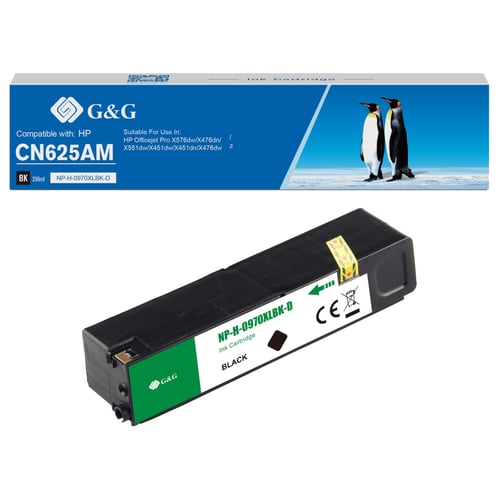 G&G HP 970XL Preto Cartucho de Tinta Pigmentada Compatível, 240 ml - Tinteiro Compatível CN625AE/CN621AE