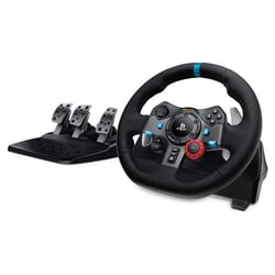 Conjunto de volante e pedais Logitech G29 Driving Force Compatível com PS3, PS4, PS5 e PC - Rotação de 900° - Efeito Force Feedback - Travagem não linear - Volante em alumínio, couro e aço - Pedais ajustáveis - Adaptável a mesa e suporte - Logitech 941-000112