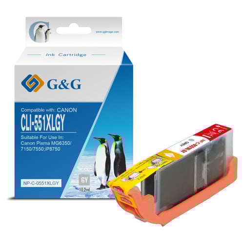 G&G Canon CLI551XL Gris Cartucho de Tinta Compatível, 10.2 ml - Tinteiro Compatível 6447B001/6512B001