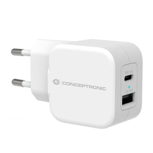CONCEPTRONIC CARREGADOR 1xUSB-C 1xUSB 20W QC 3.0 WHITE - Conceptronic 120548603101