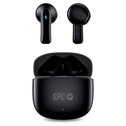 Auscultadores SPC True Wireless Zion 2 Play - 28 horas de autonomia - Base de carregamento USB-C - Controlo tátil - Compatível com assistentes de voz - Luzes indicadoras LED - Preto - SPC 236037