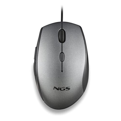 Rato USB NGS Moth Gray 1600dpi + Adaptador USB-A para USB-C - 5 botões - Uso com a mão direita - Cabo de 1,80 m - Cinzento/Preto - NGS 236662