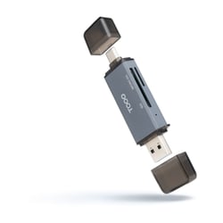 Leitor de cartões Tooq USB-C e USB-A - Compatível com SD, Micro SD e TF - Cinzento - Tooq TQR-3001G