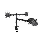 Suporte de mesa Tooq para 2 monitores 17"-32" + Tabuleiro para computador portátil - Gestão de cabos - Peso máximo 9kg x braço - VESA 100x100mm - Tooq 271597