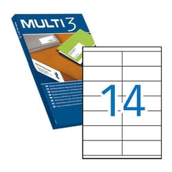 Multi3 Embalagem de 7.000 etiquetas brancas com rebordo reto, tamanho 105,0X40,0mm, com adesivo permanente para múltiplas utilizações - Multi3 199741
