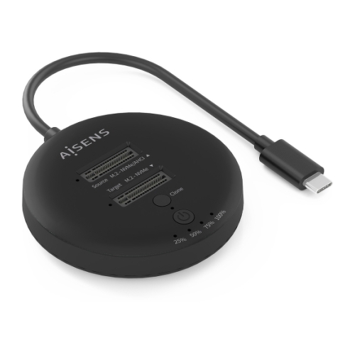 Aisens ASDS-2M2N05 Estacion de Docking de Doble Bahia M.2 NVME a USB-C 3.2 Gen2x2 - Clone - Color Negro - Aisens ASDS-2M2N05-BK