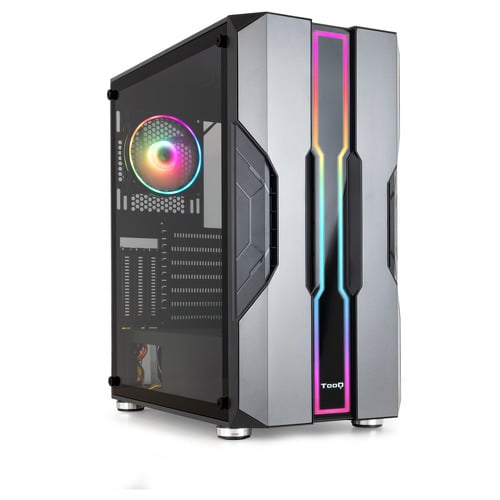 Tooq Nightcity Gaming Semitower Case EATX/ATX/Micro-ATX/Mini-ITX - Painel lateral de vidro temperado - Tamanho de disco suportado 3,5", 2,5" - USB3.0, 2.0, HD Audio - 2 ventoinhas ARGB de 120 mm incluídas - Suporta arrefecimento líquido - Cor preto/cinza - Tooq 231877
