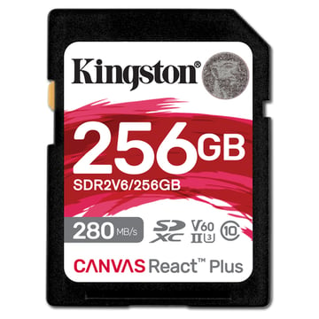 SD Kingston Canvas React Plus V6 256GB SDXC UHS-II U3 V60 280R/150W - Kingston SDR2V6/256GB