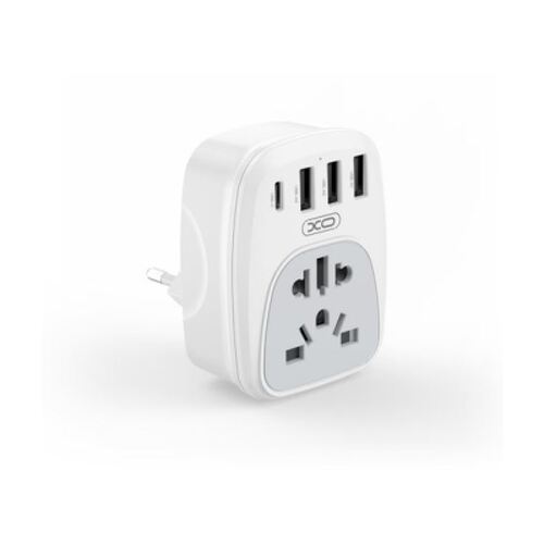 Adaptador de ficha internacional XO - 2500W de potência - USBx3 + USB-C - Branco - XO 289647