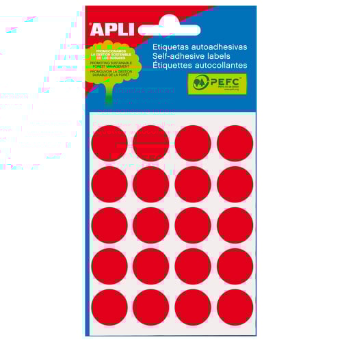 Etiquetas para Mini-Bolsas Apli Vermelho Ø 19,0mm 5 Folhas - APLI 208136