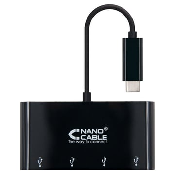 Adaptador USB-C para 4xUSB 3.0 Nanocabo. USB-C/M-USB 3.0/F - 10 cm - Cor Preto - Nanocable 10.16.4401-BK