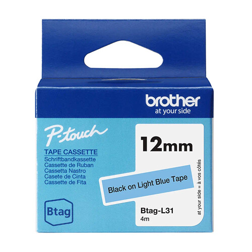 Fita Btag-L31, 12mm, preto sobre azul claro - Brother BTAG-L31
