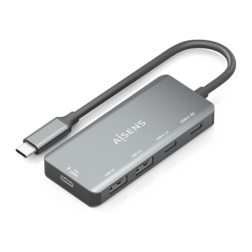 Concentrador Aisens USB-C 3.1 - USB-C PD 100W/2xUSB-C/2xUSB-A 2.0 - 15cm - Cor cinzenta - Aisens A109-0946