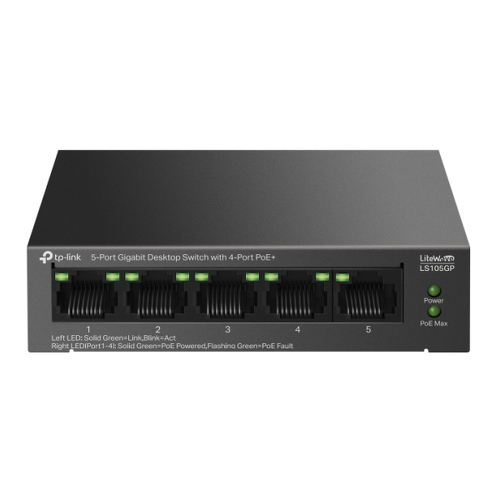 TP-Link 5-Port Gigabit Desktop Switch with  4-Port PoE+ - TP-Link LS105GP